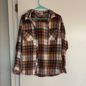 Natural Reflections Plaid Button Down Shirt - Red, Blue, Yellow